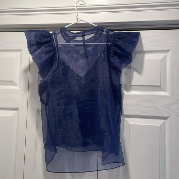 Navy Jonathan Simkhai Corina Organza Ruffle Top [M, NWT] - Picture 11 of 13
